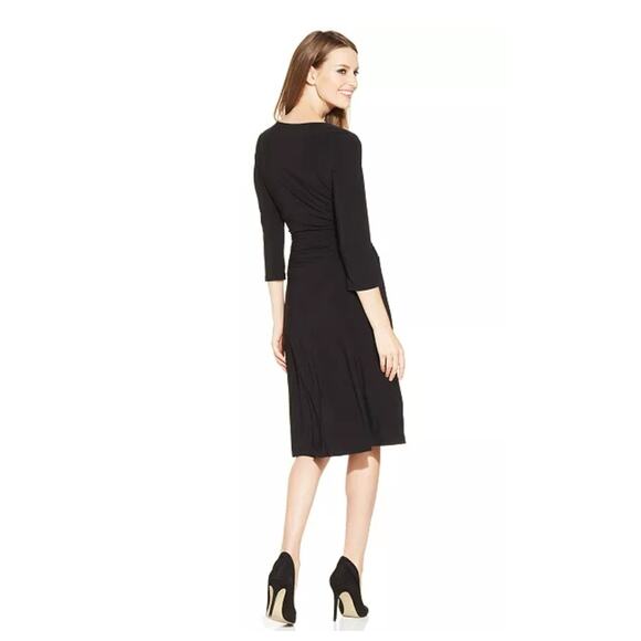 Nine West Women's Black 3/4 Sleeve Wrap Ruched Dress Size 16 NWT! MSRP $69 - Picture 2 of 8